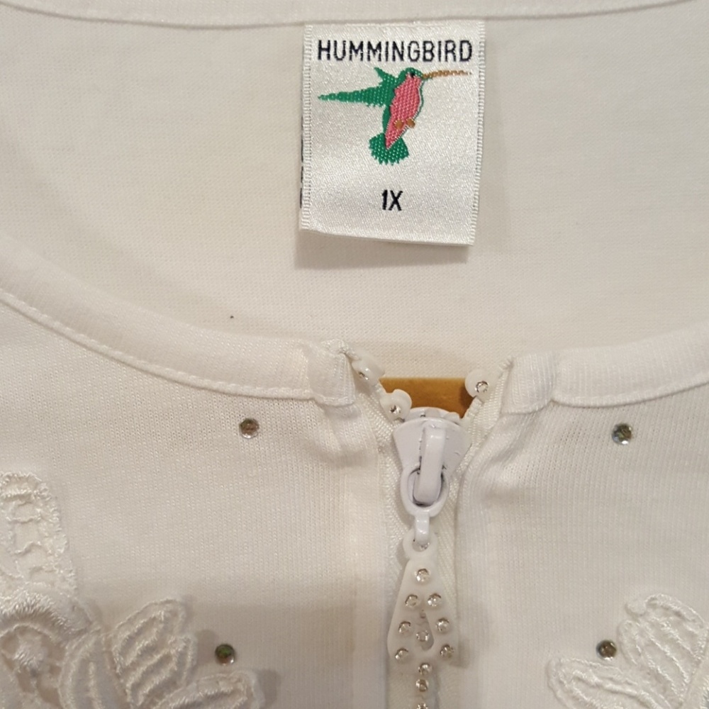 Women's hummingbird White T-shirt, 1X - Picture 3 of 4